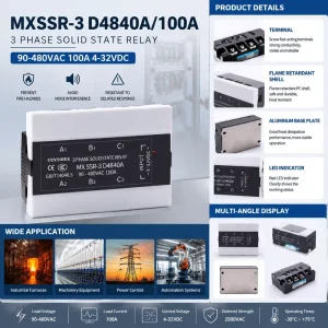 MXSSR 3 Series Three Phase Solid State Relay DC to AC SSR 40A 100A Optional for Industrial Power Switching Application