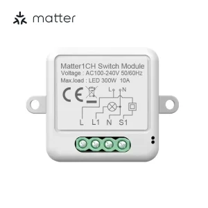 Matter Mini Smart Relay Switch Module No Neutral Wire 2-Way Control 1/2/3/4 Gang Works with Alexa Google Home Zigbee2mqtt