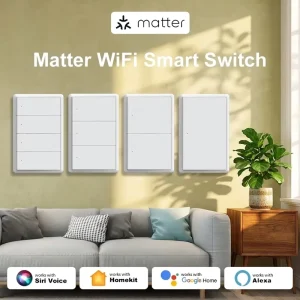 Matter WiFi Smart Wall Light Switch 1 2 3 4 Gang Neutral Wire Push Button Light Switches Works with Homekit App Control