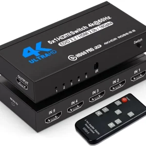 Metal 5 in 1 5 Out HDMI2.0 4K60HZ Switcher with Remote Control for Home Theater and Gaming
