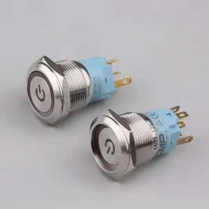 Metal Stainless Steel or Chrome 19mm Dot LED Light Horn Push Button Switch