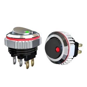 Mini Rocker Switch 7 A 4 Pin Silver Black Green With Led 220 V Chrome Plated 16 Mm Panel