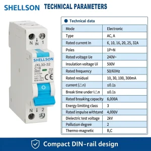 Miniature 1P+N Residual Current Circuit Breaker Short Current Leakage Protection 240V RCBO