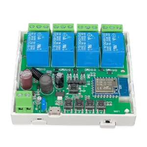 Miniature 4 Gang WiFi Smart Switch Module with Voice Control Via App Alexa & Google Home Tuya Compatible 2.4GHz+RF433 Technology