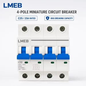 Miniature Circuit Breaker 4P 25A Rated Current Mini Air Switch 6ka DIN Rail MCB Type AC 16A/32A/63A/100A