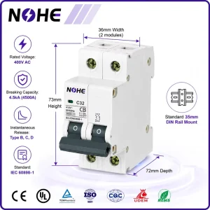 Miniature Circuit Breaker MCB 4 Pole 63A 4.5kA Breaking Capacity 4P MCB