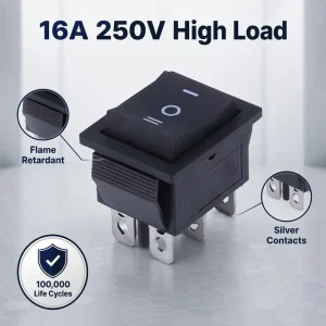 Momentary 6 Pin DPDT Toggle Switch (ON) Off On 10A 250VAC/15A 125VAC Rocker Switch