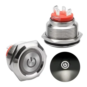 Momentary Push Button Switch with White LED Light 22mm 20A Waterproof IP65 Metal Push Button Switches