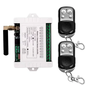Multi Function 4 Channel 10A DC Wireless RF Remote Control Switch (12V/24V/36V, 433MHz) with Metal Transmitter and Receiver