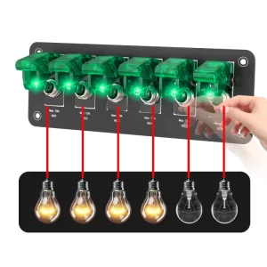 Multi Independent Control 6 Gang Toggle Switch Panel Green LED Indicator 10A Fuse 12V 24V Switch Board for Auto Bus RV Vessel