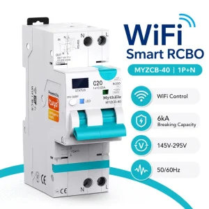 MythEle Tuya Smart WiFi RCBO 1P+N 40A Intelligent Circuit Breaker 6kA Over Under Voltage Protection Smart Energy Monitor
