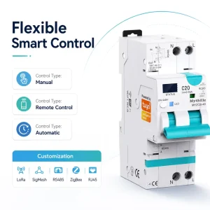 MythEle Tuya Smart WiFi RCBO 1P+N 40A Intelligent Circuit Breaker 6kA Over Under Voltage Protection Smart Energy Monitor