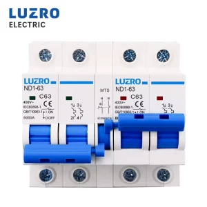 ND1 63 2P+2P AC Dual Power Manual Transfer Switch Circuit Breaker MCB 50/60Hz 6kA 400V Plastic Material Surface Mount