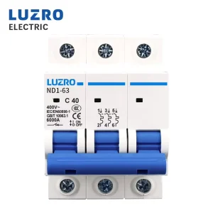 ND1-63 Series C-3P AC Miniature Circuit Breaker PA66 Material 6kA Breaking Capacity Industrial Use 3A-63A