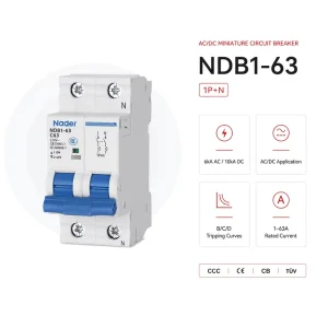 NDB1 63 1P+N AC DC MCB 1A 63A Circuit Breaker with CE CB TUV for Home Power Protection