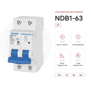 NDB1 63 2P AC DC Miniature Circuit Breaker 1A 63A with 6kA 10kA Breaking Capacity for OEM