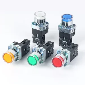 NIN 22mm Self locking Head Toggle Green Momentary Push Button Full Illuminated LED Zinc Alloy 1NC 1NO Screw Terminal IP65