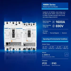 NM8N Series MCCB AC Moulded Case Circuit Breaker 3P 4P Thermal Magnetic Molded Case Circuit Breaker