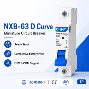 NXB 63 D Curve 1P 1A 2A 3A 4A 6A 10A 16A 20A 25A 32A 40A 50A 63A Miniature Circuit Breaker for Motor and Pump Protection