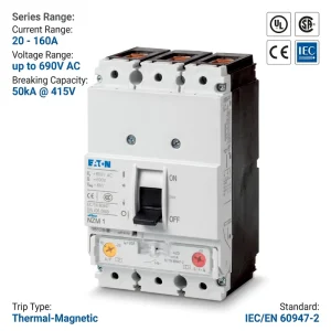 NZMN1 Series NZMN1-A100-NA CE UL Certification 3P 100A 690VAC Molded Case Circuit Breaker for Instantaneous Tnpping