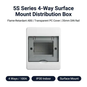 OEM Available 5S Surface Mount 4 Way Power Distribution Box Plastic Base Transparent Cover Indoor Household Breaker Enclosure