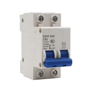 Open DZ47-63 Miniature Circuit Breakers MCB 2-Pole 16A 230/400V AC 6kA Breaking Capacity B Curve Rail Mounting Polycarbonate