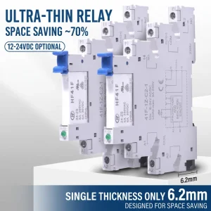 Original HF41F DC24V Ultra Thin Relay 6A SPDT Interface Relay With Matching Base DIN Rail Mount Industrial Automation Relay