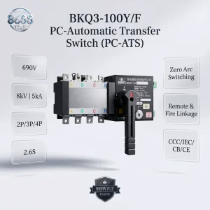 PC Class Automatic Transfer Switch (ATS) BKQ3 100Y F 100A 2P 3P 4P Dual Power Changeover Fire Linkage 8kA Breaking Capacity CCC