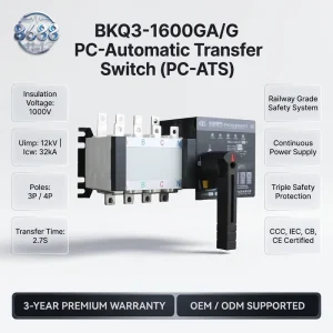 PC Class Single Phase 3 4 Pole Automatic Transfer Switch BKQ3 1600GA/G Continuous Dual Power Changeover Railway Safety Fire