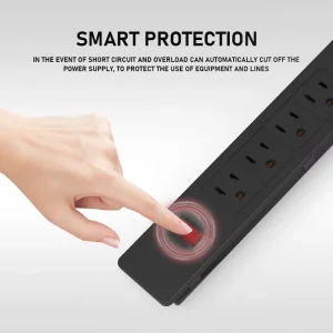 PDU Wall 6 Outlets Tabletop Power Strip Surge Overload Protection Separate Control Switch USB A/C Ports 15A Flame Retardant
