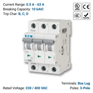 PL10 Series PL10-B20 20A 1P 10kA B Curve Miniature Circuit Breaker MCB for Office Socket Outlet