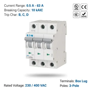 PL10 Series PL10-C10 10A 1P 10kA C Curve Miniature Circuit Breaker MCB for Lighting Control System