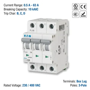 PL10 Series PL10-C20 20A 1P 10kA C Curve Miniature Circuit Breaker MCB for Industrial Control