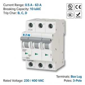 PL10 Series PL10 C63 63A 1P 10kA C Curve Miniature Circuit Breaker MCB for Main Power Supply