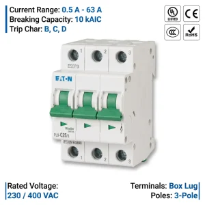 PL9 Series PL9-C25 25A 1P 6kA C Curve Miniature Circuit Breaker MCB for Commercial Office Power Control