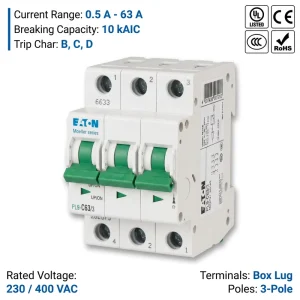 PL9 Series PL9-C63 63A 1P 6kA C Curve Miniature Circuit Breaker MCB for Building Main Switch Control
