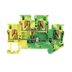 PTTB 2.5 PE Double Level Grounding Terminal Block Dual Tier Push In DIN Rail Earth Terminal Connector
