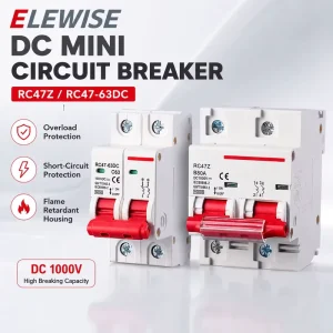 Photovoltaic DC Circuit Breaker 1000V 2P 63A for Solar Panel Battery Systems Overload Short Circuit Protection Breaking Capacity