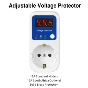 Plug with Socket Plastic Voltage Protector 13A with 5 180s Delay Restart Automatic Voltage Cut off for Home Use EU Standard