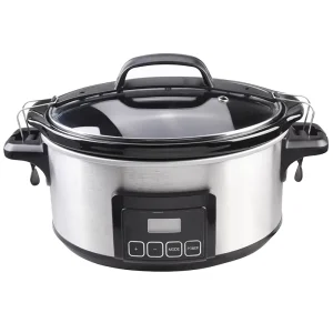 Portable Household Electric Slow Cooker with Digital Timer Control and Tempered Glass Lid