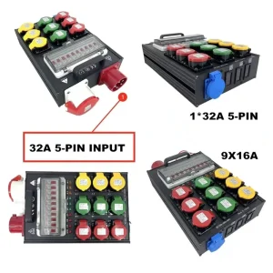 Portable Mini 32A 5 Pin In Out Power Supply Straight Through Box Stage Lighting Leakage Protection Distribution Cabinet