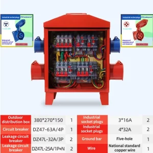 Portable Power Distribution Equipment 220V 380V 63A 4Sockets Outdoor Use Second Third Level Box for Construction Sites