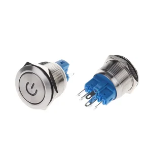 Power Logo Illuminated Red Blue 22mm 12V/24V 10A 250V 2NO2NC Push Button Light with Wire Harness