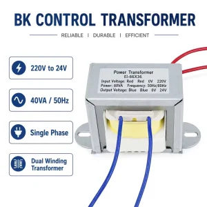 Power Transformer EI Step Down Control Transformer AC Single Phase 220V to 24V Copper Winding Electronic Use
