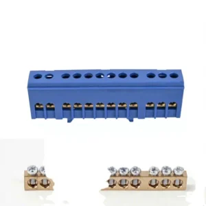 Protective Type 12-Hole 6*9 Blue DIN-Rail Neutral Earth Bar Screw Terminal Block 20A Power Distribution Brass 10MM