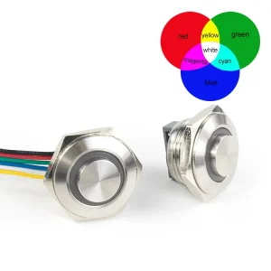 Push Button Switch Factory 16mm 6V 12V 24V 1NO Momentary Illuminated Short Type Push Button Switches with RGB LED Light