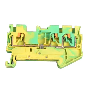 QPT 2.5 1*2 PE PT2.5 TWIN PE One in Two Out Ground Din Rail Terminal Block for Grounding 3 Contacts Spring Earth Terminal Block