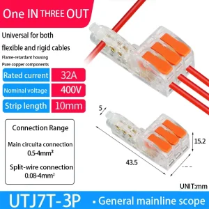 Quick Connect T Type Terminal Block Break Free Wire Splitter Insulation Piercing Fast Compact Wire Connector