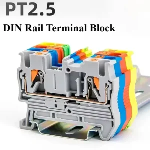 Quick Wiring Din Rail PT 2.5 2.5mm 800V Nylon Brass Plug-in Feed Through Terminal Block Industrial Electrical Wire Connectors