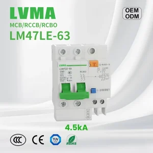 RCBO LM47LE 63 4.5kA Earth Leakage MCB Circuit Breaker 2P 10A 16A 20A 25A 32A 40A 63A RCD RCCB 50 60Hz
